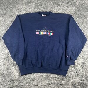 Vintage Crable Sportswear Golf International Sweatshirt Mens XL Blue Flags 90s